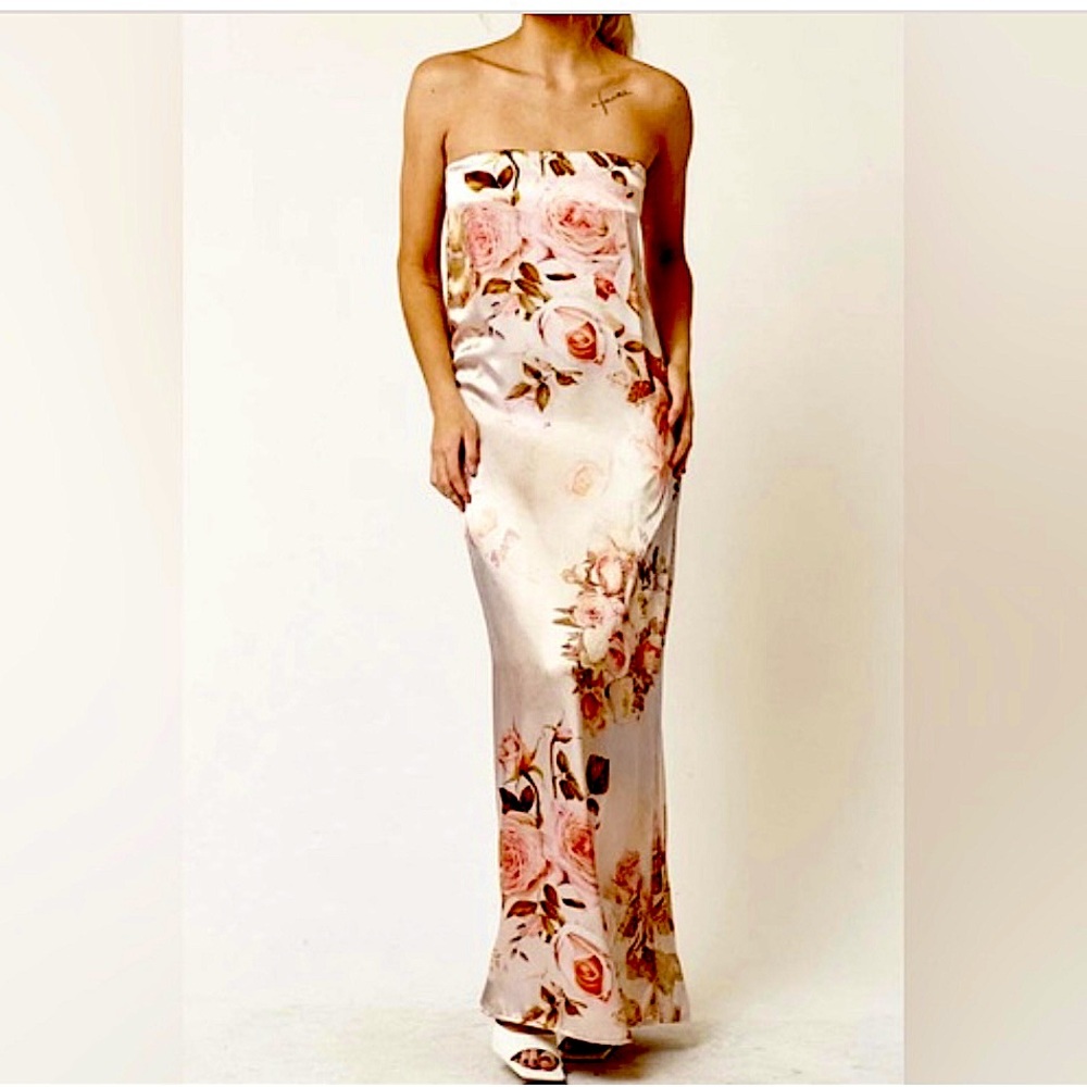 Floral Strapless Maxi Dress- Bobbles & Lace- Size Small